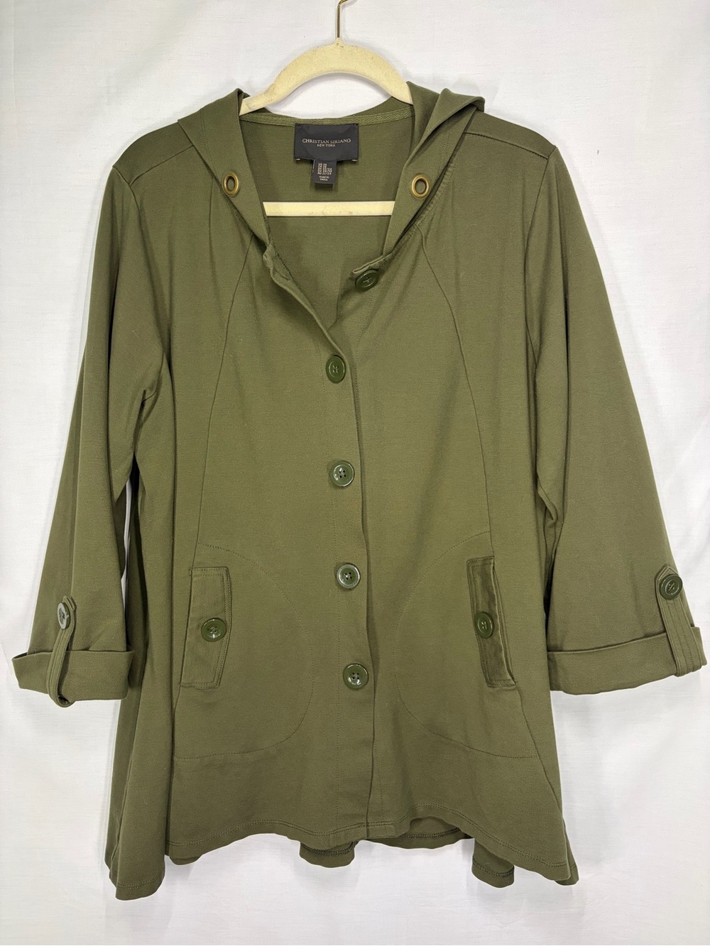 Christian Siriano 2X Olive Green Hooded Swing Jacket Plus Military Lagenlook